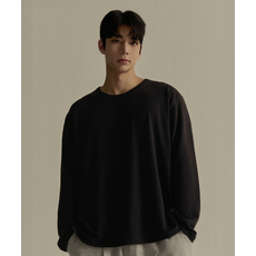 NINEZ 소프트 모달 루즈핏 긴팔 티셔츠 블랙 24TL03