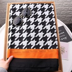 페이즐 태슬 스카프 네이비 트렌디 패턴 180×90cm 디얼픽유, P. 하운드투스 패치워크 스타일