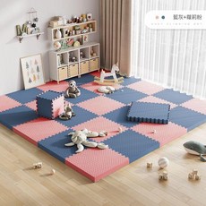 拼接式泡沫爬行墊 兒童寶寶專用 家用臥室防滑可擦洗地板墊, 新品強推 - 蘿莉粉 藍灰 無甲醛