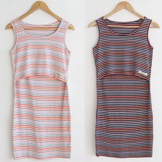 J.무지개수유원피스 면스판 덮개형 수유나시 수유복