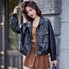 점퍼 캐주얼 가죽자켓 빈티지 여성용 양가죽점퍼 가을 가죽점퍼