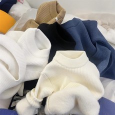 男童一體絨毛衣兒童半高領針織衫 女童白色加絨加厚毛線打底衣冬款
