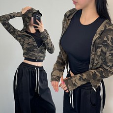 카모글램집업 여성후드티 크롭 밀리터리룩 핑거홀 아우터 긴팔 슬림