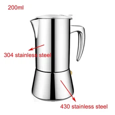 모카 포트 스테인리스 스틸 커피 메이커 주방 퍼콜레이터 음료 주전자 200ML, 02 200ml