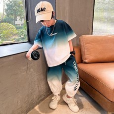 【洁白】男童夏裝短袖套裝時髦兒童帥氣夏季薄款男孩網紅炸街中大童潮童裝