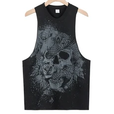 2025 여름 피트니스 탱크 탑 남자 스포츠 패션 편안한 인쇄 느슨한 실행 민소매 조끼