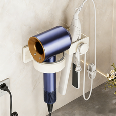 티지피 무타공 강력접착 수납형 드라이기 거치대, 화이트, 1개