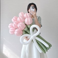 풍선꽃다발 요술 풍선꽃 만들기 세트 DIY 튤립 데이지, 1세트, 핑크그린