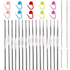 MIUSIE 16 PCS 레이스 크로 셰 뜨개질 후크 세트 6 PCS 큰 눈 무딘 바늘 및 10 PCS 스티치 마커로 설정된 알루미늄 크로 셰 뜨개질 후크, 보여진 바와 같이, 1개