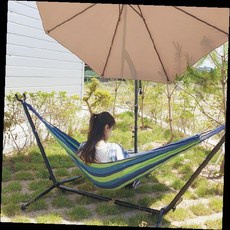 해먹 스탠드 세트 야외 캠핑 정원 휴식 스트라이프 캔버스 원터치 접이식 파라솔 그늘막, 캔버스해먹 레인보우 레드(소)