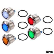 UXCELL 5개 LED 표시등 22mm 12V AC 금속 쉘 방수 파일럿 대시 신호등 자동차 트럭 보트용