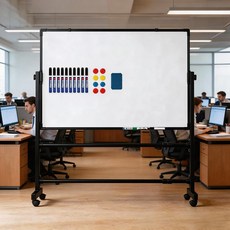 SeekFun 이동식 화이트보드 스탠드 양면 자석보드 스탠드 360도 회전 높이조절 학원 사무실 강의용 보드, 블랙 플라스틱