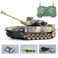 SUUNI RC 탱크 가동포 모방하다 대전 타이거 전차 무한궤도 어린이 장난감, 1개, T90-노란색