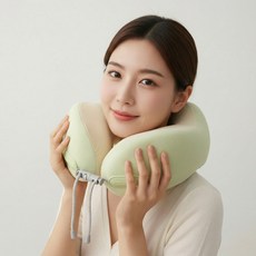 융풍 목베개 여행용 목베개 목배게 차량용 목베개 휴대용 목베개, 크림 그린