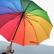 무지개 장우산 우드 손잡이 곡자 장마 성인 대형, 기타
