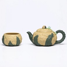 宜興紫砂原礦段泥匠心手工製作 仿生花菜一壺一杯套裝, 1個, 1L, 仿生花菜190cc:190cc