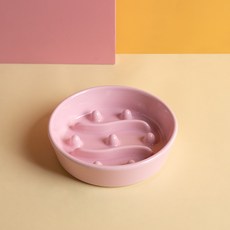 반려동물 급체방지 세라믹 식기 강아지 고양이 슬로우식기 도자기 식기, 1개, 핑크(중형)