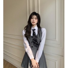 스쿨 영국 스타일 교복 프레피룩 예고 반팔 셔츠 졸업사진 슈트 넥타이 컨셉