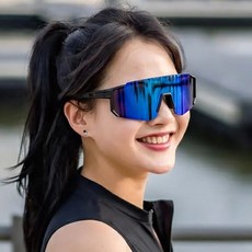 스포츠 편광 고글 러닝 라이딩 방풍 선글라스 도수클립, 블랙테&블루미러렌즈, 1개