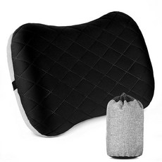 aiGear 공기 주입식 캠핑 베개 초경량 컴팩트 에어 인체 공학적 목 및 요추 지지 휴대용 탈착식 세탁 가능한 커버 포함 여행 배낭여행 하이킹용 (그레이), Black