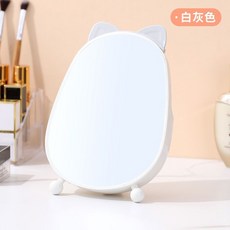 可收納貓耳朵鏡子 臺式化妝鏡, 可收納貓耳朵鏡子 淺灰