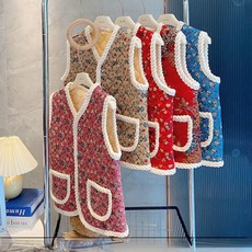 메모샵 프리미엄 할머니 꽃무늬 조끼 겨울 따뜻한 김장 기모 융털 누빔 베스트 조끼 KK883