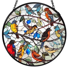 FUGWN 새 스테인드 글라스 창문 걸이 소박한 코티지 코어 햇빛 캐처 실내 원형 유리 벽 아트 장식 애호가 선물 선캐처 벽걸이 원예 및 잔디 관리 245793, FUGWN 새 스테인드 글라스 창문 걸이, 소박한 코티