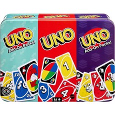 Mattel Games UNO 카드 게임 2개의 추가 팩 및 수집용 틴 케이스 어린이 성인 가족 게임의 밤을 위한 게임. 2~10인용 274876, Mattel Games UNO 카드 게임, 2개의 추가