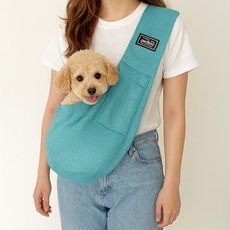 오썸머 강아지 고양이 메쉬 슬링백 이동가방 포대기, 1개, 블루그린
