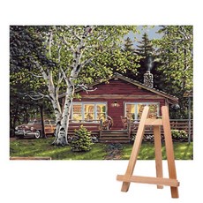 Living Duo DIY簡單名畫油畫繪製組 中型 40*50+中型畫架, A-119森林小屋