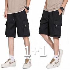 Fahomiss 카고팬츠 아이스 쿨링 와이드 밴딩 빅사이즈 여름 반바지 2장