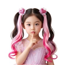 룰루레빗 하트핀 헤어브릿지 키즈 공주 붙임머리, 1개, 핑크 좌우