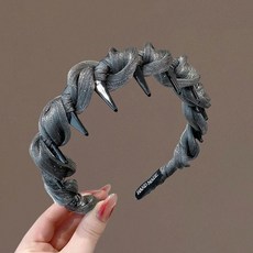 網紗髮箍 高顱頂髮箍 珠光紗 不勒頭 高級感, 1個, 髮箍-珠光紗灰色