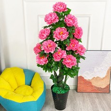 仿真牡丹花樹大盆景客廳室內裝飾擺件，假花落地盆栽超仿真綠植，提升居家品味, 1.5米螺紋桿牡丹粉+草+盆, 1個