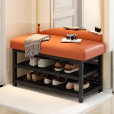 TaiStar다기능 심플 현관 수납벤치 대용량 신발정리대 벤치형 낮은 간이 신발장T856-034, 2단, 주황색80CM