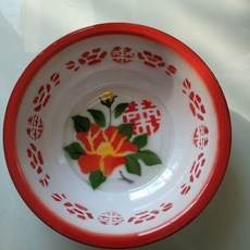 #加厚搪瓷盆# 老式懷舊經典 洗臉洗腳洗菜 結婚喜盆 廚房專用 鐵面盆 加厚搪瓷盆 耐高溫 抗摔耐用 家用必備, 1個, 30釐米老式薄款雙喜牡丹花型隨機