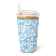 Swig Life 대형 아이스 컵 쿨리 887.5-946.4ml(30-32온스) 커피 단열 슬리브 손잡이가 달린 네오프렌 쿨리로 음료를 차갑게 유지(딸기 쇼트케이크) 281, 솔트워터 카모