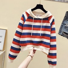 쁘띠꼬모 여성 후드티 스트라이프 크롭 슬림핏 캐주얼 후드티셔츠 GX610902