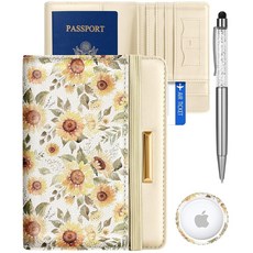 Slohif 여행용 아동용 여권 홀더 커버 지갑 케이스 - 가죽 레터 책 가족 다양한 맞춤형 오거나이저 카드 슬롯 프로텍터 슬리브 에어 태그 베이지. 해바라기 187486