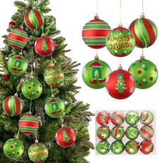 8cm(3.15인치) 레드 및 그린 크리스마스 볼 장식품 12개 트리 엘프 테마 홈 실내 휴일 파티 장식용 반짝이는 벽걸이 전구 펜던트 295145, 8cm(3.15인치) 레드 및 그린 크리스마스 볼 장식