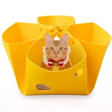 毛氈貓窩貓隧道 多通道可折疊變形 半包圍貓貓屋游戲墊, 1個, 黃色