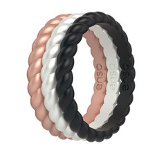 Enso Rings Stackable Braided Silicone Wedding Ring – Hypoallergenic Unisex Stackable Wedding Band, 메탈릭 로즈 골드/펄/블랙, 7