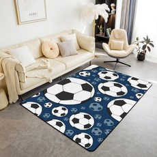 Erosebridal 남아 아동용 축구 공간 러그 120cm x 108cm 볼 스포츠 게임 거실 러그 기하학적 다각형 장식 카펫 미국 축구 스포츠 침실 장식 흘림 방지 블루 실, 3'3" x 4'11" (Rectangular), 다크 블루 블랙 화이트