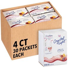 크리스탈 라이트 무설탕 과일 펀치 온 더 고 파우더 음료 믹스 120 카운트 30 카운트 4팩, 1개