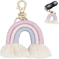 1개 금색 면사로 만든 무지개 열쇠고리 철 및 합금 열쇠고리 잠금 장식 길이 11.5cm, 혼합색