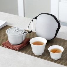 冰灰陶瓷快客杯旅行茶具套組, 1個, 1L, 海浪快客杯:150ml