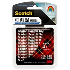 Scotch 可再黏 雙面膠片 1 in x 1 in 18片裝, 1個, 3M 可再黏 雙面 膠片 R100S, N/A