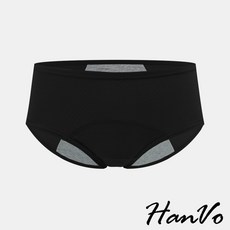 【HanVo】柔軟透氣孔生理褲 吸濕排汗 加寬防水純棉底襠防漏 中低腰 透氣內褲, 黑色,XL