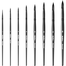 닉프로 12개 수채화 붓 세트 미적 파스텔 원형 뾰족한 끝 전문가용 부드러운 인조 다람쥐 아티스트용 잉크 과슈용 그림, 8 PCS, Black