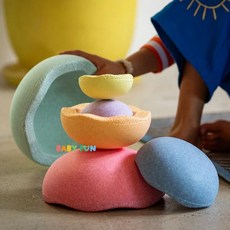 밸런스블록 균형 촉감 징검다리 놀이터 스텝 교구, 마카롱 미니 6 + 미끄럼 방지 스티커